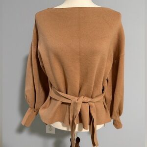 Tahari Camel Sweater with Tie Waist